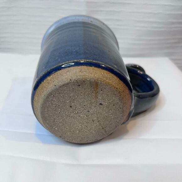 Pottery Art Coffee Mug Blue Drip Glaze "My Way or Die” with thumb placement - Picture 5 of 5